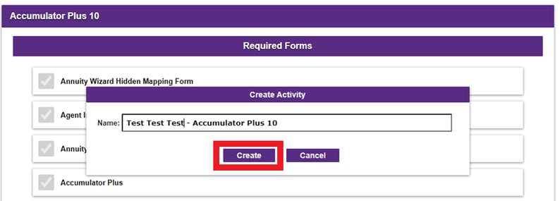 Enter the name of the application before confirming by clicking 'Create'