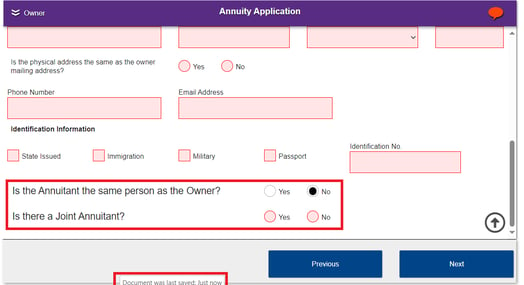 Annuitant questions with yes/no options for both