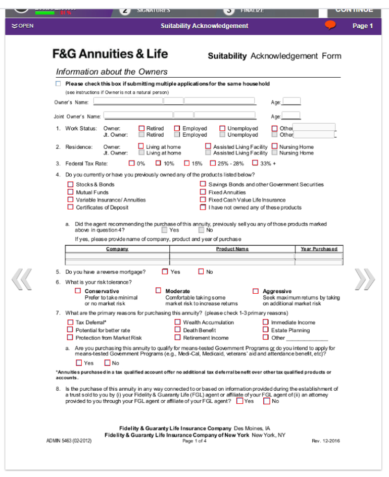 Fill out Suitability Acknowledgement Form's required fields