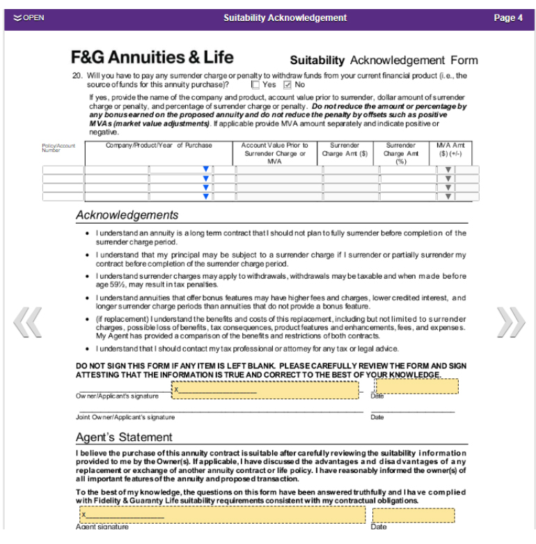 Finish filling out Suitability Acknowledgement Form's required fields