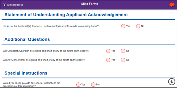 Yes or no questions related to application signing information