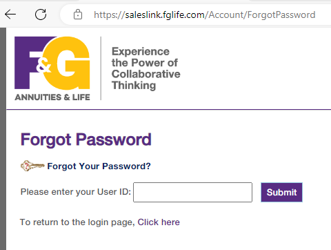 SalesLink forgot password page, where user is required to enter their User ID