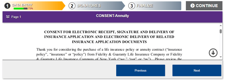 First page of the electronic consent form