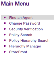 'Find an Agent' option listed within Main Menu section