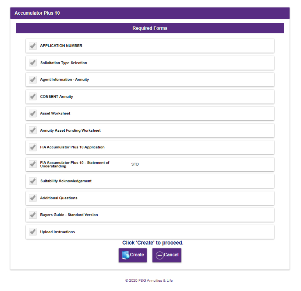 Click "Create" to proceed with required forms