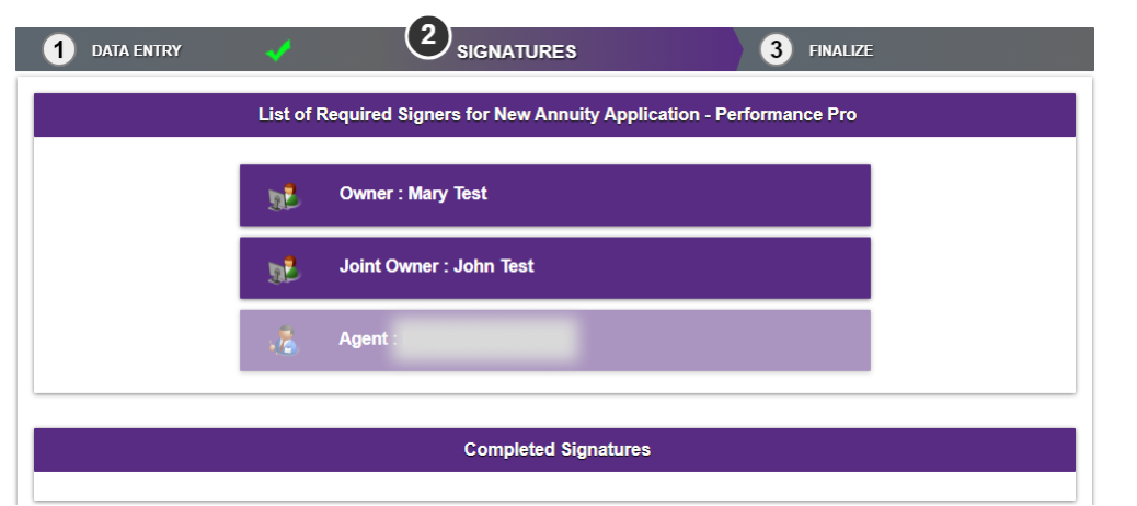 List of required signing parties, i.e. 'Owner' and 'Agent'