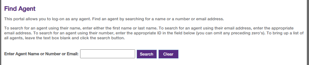 Enter agent name, email, or agent ID number