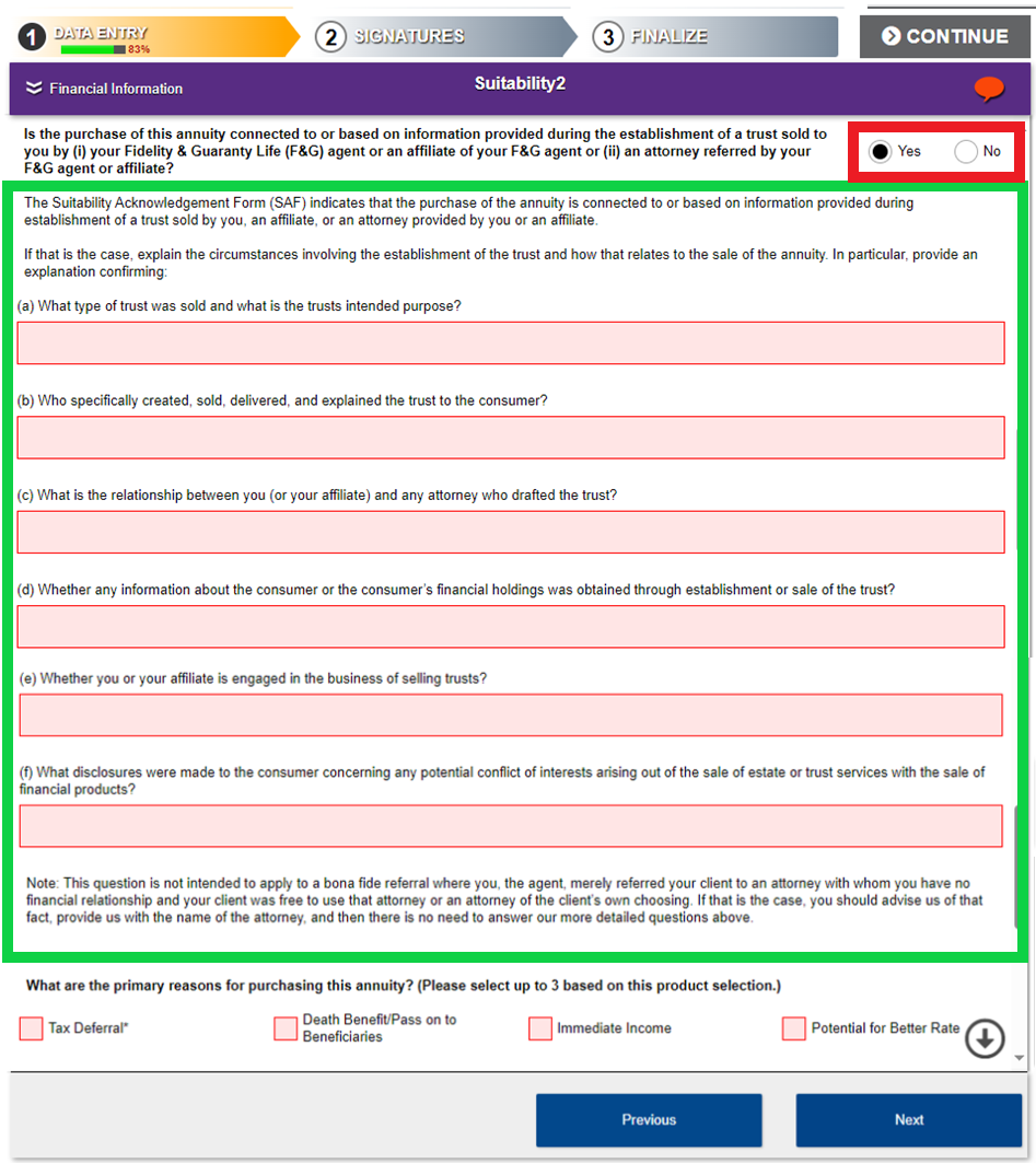 Required question has option 'yes' selected, causing a different list of question(s) to appear